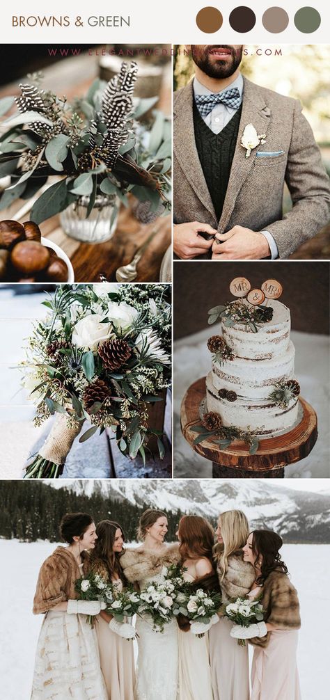 Forest Green Winter Wedding Theme, Boho Chic Winter Wedding, Neutral Winter Wedding Colors, Colors For Winter Wedding, Beige Winter Wedding, November Green Wedding, Dark Green And Neutral Wedding, Winter Wedding Pallet Colors, February Wedding Colors Rustic