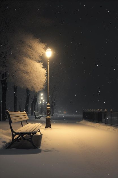 Photo bench sitting in the middle of a s... | Premium Photo #Freepik #photo #wooden-bench #bench #park-bench #winter-tree Winter Images Aesthetic, Bench Aesthetic, Snowy Bench, Fall Sky, Snow Night, Snow Place, Winter Tree, Video Ideas, Wooden Bench