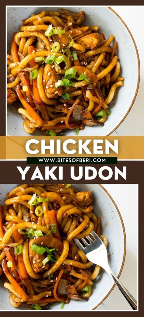 If you are a fan of noodle stir-fries, then you are going to love this Chicken Yaki Udon recipe! It is made with chewy udon noodles, nutritious vegetables, delicious chicken, and the most amazing stir fry sauce! Asian Noodle Dishes Recipes, Healthy Stir Fry Noodles, Udon Noodle Chicken, Teriyaki Chicken Udon Noodles, Stir Fried Noodles Chicken, Udon Noodle Recipe Healthy, Udon Dinner Recipes, Udon Chicken Stir Fry, Chicken Udon Stir Fry