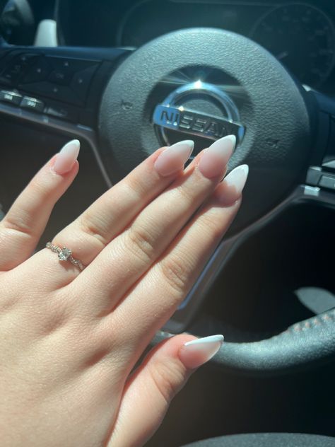 Sharp almond shaped nails with a thin french tip design Sharp Almond Nails, Wedding Day Nails, Almond Shape Nails, Almond Nails, Simple Weddings, Almond, Wedding Day, Nails, Beauty