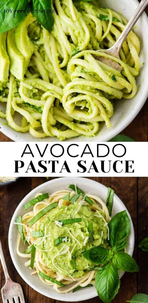 This easy, healthy, creamy Avocado Pasta Sauce recipe is made with 5 ingredients and is ready in under 5 minutes! This avocado sauce is delicious served over noodles, zucchini noodles, rice, or your favorite veggies! Vegan Avocado Pasta Sauce, Avocado Spaghetti Sauce, How To Make Avocado Pasta, Avacodo Recipe Idea Pasta, Avocado Pasta Sauce Easy, Easy Meals With Avocado, Creamy Avocado Pesto Pasta, Avocado Sauce For Pasta, Sauce For Zucchini Noodles