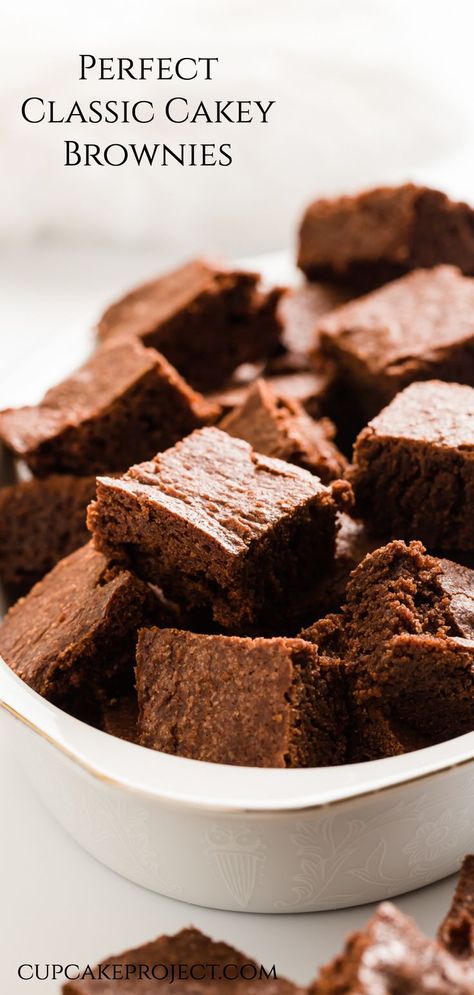 Cakey Brownie Recipes, Cake Brownie Recipes, Light Brownies Recipe, Cakey Brownie Recipe, Simple Brownies, Cakey Brownies, Savory Baked Goods, Cake Like Brownies, Cake Texture