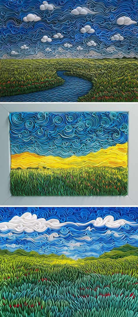 Quilling Landscape, Small Twists, Air Dry Clay Art, Plasticine Art, Clay Painting, Polymer Clay Painting, Coral Art, Casual Art, Moms Crafts