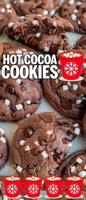 These delicious and easy Hot Chocolate Cookies are our favorite Christmas Cookie! A simple drop cookie, these are as easy to make as your favorite chocolate chip cookies, but they taste like hot chocolate and marshmallows! #hotchocolate #hotcocoa #cookies #christmascookies #recipes #dessert #marshmallows #baking #lftorecipes Christmas Easy Cookie Recipes, Best Chocolate Christmas Cookies, Christmas Treats Cookies, Easy Chocolate Christmas Cookies, Dye Free Cookies, Cute Easy Christmas Cookies, Hot Coco Cookies Recipes, Christmas Cookies With Chocolate Chips, Christmas Baking Chocolate