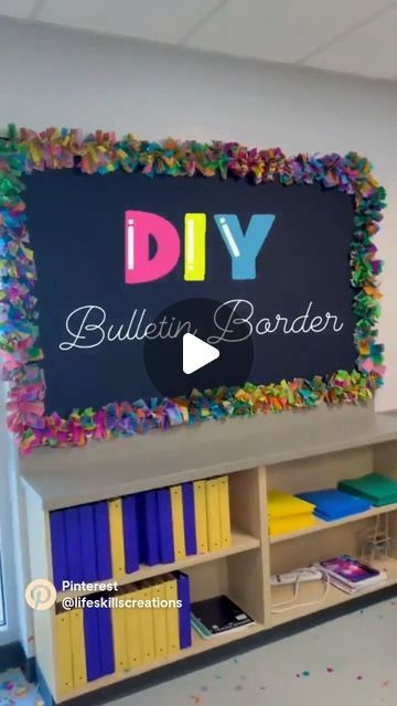 Bulletin Board Ideas For Work Offices Diy, Book Page Bulletin Board Border, Creative Bulletin Boards For Work, Streamer Bulletin Board Border, Cute Bulliten Boards For School, Bulletin Board Trim Ideas Diy, Diy Bulletin Board Border Tissue Paper, Panama Bulletin Board, Amazing Bulletin Board Ideas