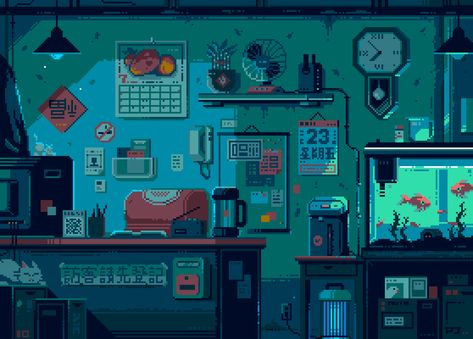 ArtStation - Night Shift ll Pixel Jeff, Game Pixel Art, Pixel Art Landscape, Arte Gif, Pixel Art Background, Pixel Animation, Arte 8 Bits, 8bit Art, Cool Pixel Art