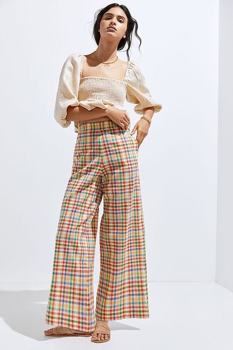 Wide Leg Plaid Pants, Plaid Pants Women, Plaid Pant, Sweet Summertime, Wide Leg Linen Pants, Jacket Brands, Plaid Pants, Brand Collection, Plaid Tops