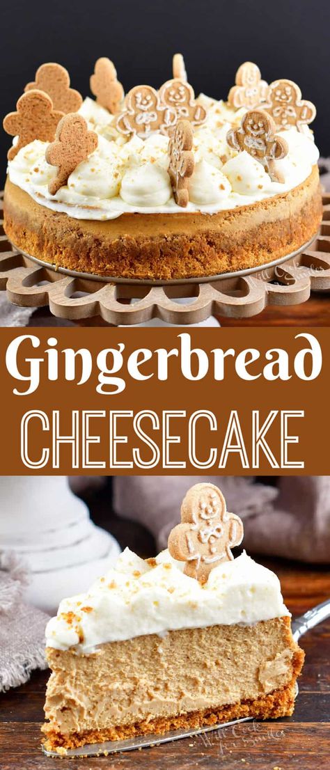 Gingerbread Cheesecake is another great holiday cheesecake with the flavors of one of your favorite festive cookies! Flavors Of Cheesecake, Christmas Theme Cheesecake, Gingerbread Crust Cheesecake, Different Flavor Cheesecake Recipes, Christmas Themed Cheesecake, Gingerbread Cookie Crust, Cheesecakes For Christmas, Best Christmas Cheesecake Recipes, Christmas Cheesecake Desserts