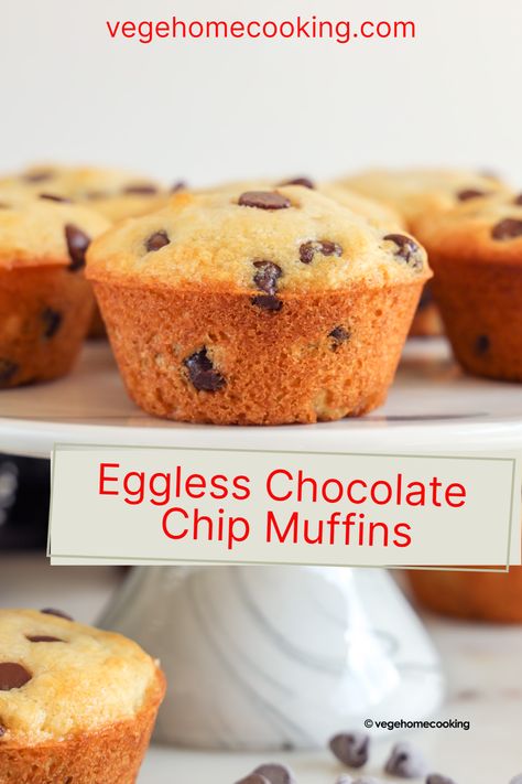 Eggless Chocolate Chip Muffins are soft, moist, tender, and full of chocolate chips. Making these muffins is beyond easy, and they are heavenly and delicious. Eggless Chocolate Chip Muffins, Eggless Vanilla Cupcakes, Eggless Cupcakes, Eggless Muffins, Lemon Cranberry Muffins, Healthy Chocolate Chip Muffins, Lemon Cranberry, Breakfast Vegetarian, Eggless Desserts