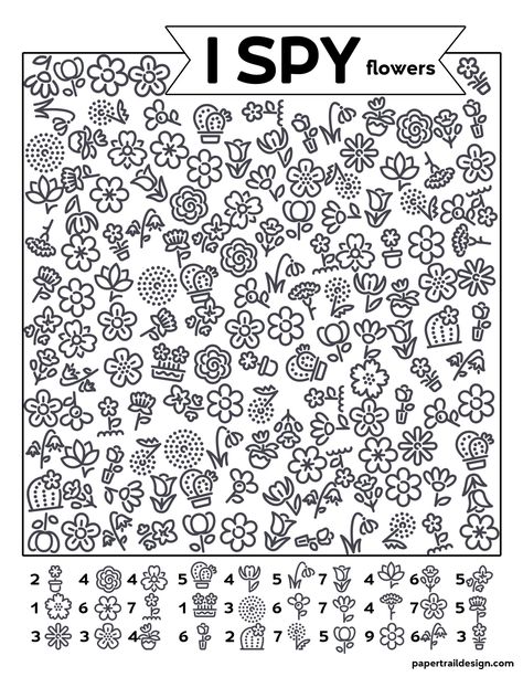 This I spy flowers themed activity is the perfect kids activity in the spring, great for Easter, and maybe even a birthday party activity or Easter egg hunt. #papertraildesign #lifewithkids #stuckinside #insidewithkids #stuckinsidewithkids Ispy Worksheet, I Spy Worksheets For Kids, Flowers Activity, Spy Ideas, Spy Toys, Summer Worksheets, I Spy Games, Spy Games, Spy Kids