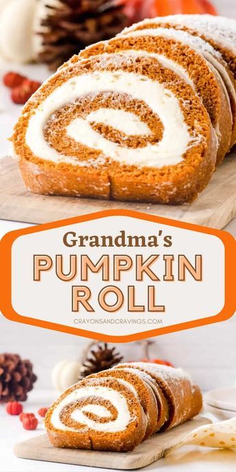 Pumpkin roll cake combines tender pumpkin cake with a generous swirl of cream cheese filling for a classic dessert full of Fall flavor. Moist Pumpkin Cake, Classic Fall Desserts, Pumpkin Roll Cake, Pumpkin Rolls Recipe, Cake Roll Recipes, Pumpkin Roll, Pumpkin Cream Cheeses, Dessert Party, Pumpkin Recipes Dessert