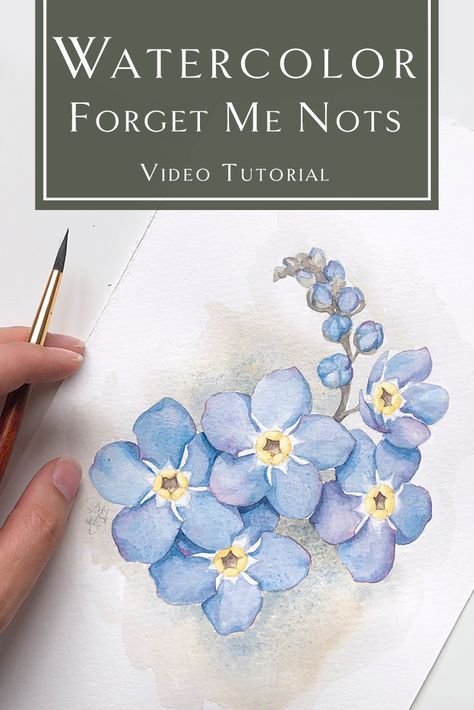 Forget Me Not Flowers Watercolor Paintings, Drawing Ideas Flowers Beautiful, How To Paint Forget Me Not Flowers, How To Draw Forget Me Nots Flower, Painting Forget Me Not Flowers, Forget Me Not Watercolor Painting, Watercolour Forget Me Not, Watercolor Tutorial Flowers, Forget Me Not Flowers Watercolor