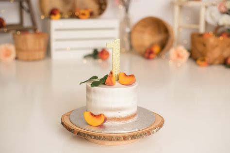 Peach Themed Cake Birthday Parties, Peach Themed Smash Cake, Peach First Birthday Photoshoot, Peach Smash Cake First Birthdays, Peach Theme Cake Smash, One Sweet Peach Decorations, One Sweet Peach Birthday Cake Smash, One Sweet Peach Smash Cake, Sweet Peach Birthday Cake