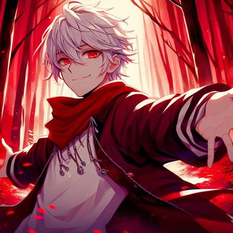 Anime Boy White Hair Red Eyes, White Hair Red Eyes Anime Guy, White Hair Red Eyes, Deku Vigilante, Anime White Hair Boy, Boy With White Hair, Npc Art, Anime Ocs, Black Hair Boy