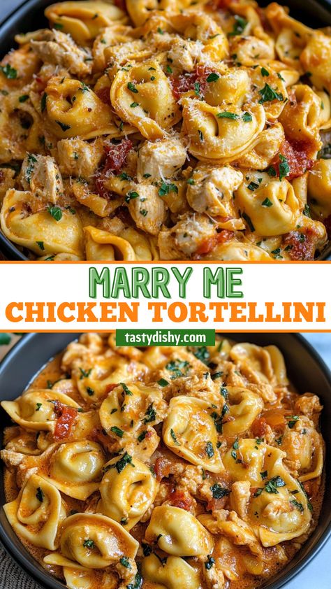 Marry Me Chicken Tortellini Italian Chicken Tortellini Skillet, Shrimp And Chicken Tortellini, Recipes With Tortellini And Chicken, Tortellini Ideas Dinners, Lemon Chicken Tortellini, Tortellini And Rotisserie Chicken, Merry Me Chicken And Tortellini, Tortellini With Ground Turkey, Pasta With Tortellini