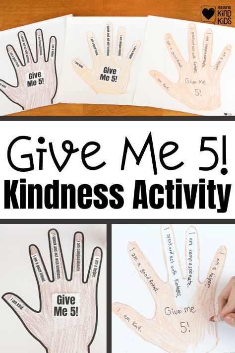 Use this Give Me 5 Kindness Activity with kindness affirmations and a kindness ePoster to add to your SEL curriculum and character education. These activities are helpful reminders for kids to be kind. Grab this kindness printable from Coffee and Carpool now! Social Emotional Lessons For Preschool, Acts Of Kindness Crafts For Preschool, Positivity Activities For Kids, Acts Of Kindness Preschool Activities, Random Acts Of Kindness Crafts, Inclusion Activities For Kids, Generosity Activities For Kids, Intentional Teaching Activities, Sel Projects