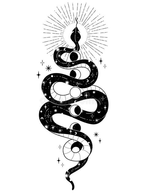 Tattoo With Moon, Tattoo Moon, Snake Tattoo Design, Magic Tattoo, Inspiration Tattoos, Tattoo Life, Hand Drawn Illustration, Snake Tattoo, 문신 디자인