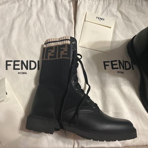 Fendi Combat Leather Boot Like New. New Shoe String Replacements Never Used. Black In Color With Fendi Logo. Fendi Combat Boots, New Shoe, Fendi Logo, Fendi Shoes, Leather Boot, New New, Black Cream, New Shoes, Leather Boots