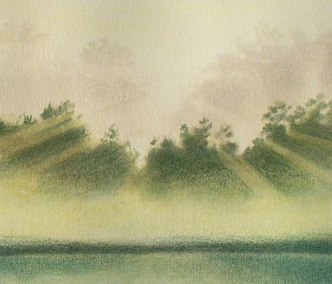 How to Draw a Foggy Morning — Carrie L. Lewis, Artist Colored Pencil Art Projects, Pine Tree Painting, Color Pencil Sketch, Water Drawing, Parts Of A Flower, Colored Pencil Techniques, Gallery Artwork, Cloud Drawing, Foggy Morning