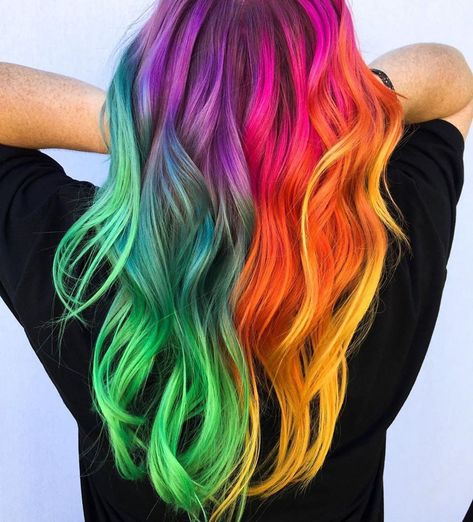 DIY Rainbow Hair at Home: Achieve a Summer Hair Makeover on a Budget Crazy Haircolors, Mullet Fade, Mermaid Hair Color, Vivid Hair Color, Rainbow Hair Color, Cute Hair Colors, Creative Hair Color, Multi Colored Hair, Dyed Hair Inspiration