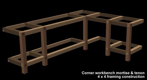 Garage/Shop corner L-shape workbench design - Woodworking Talk - Woodworkers Forum L Shape Work Bench, Corner Workbench, Bench Building Plans, Corner Benches, Garage Bench, Garage Workbench Plans, Architecture Art Nouveau, Building A Workbench, Workbench Designs