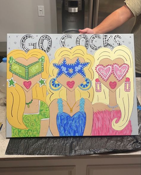 Roommate Painting, College Painting Canvases, Gals In Glasses, College Paintings, Dorm Canvas Art, Sorority Christmas, Dorm Canvas, College Canvas Art, Dorm Paintings