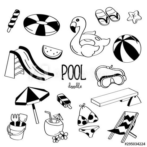 Stock Image: Hand drawing styles pool items.Swimming pool doodle. Swimming Doodle Art, Pool Float Doodle, Swimming Pool Drawing Easy, Pool Doodle Drawings, Draw Swimming, Hand Drawing Styles, Swimming Doodle, Swimming Drawing, Pool Items