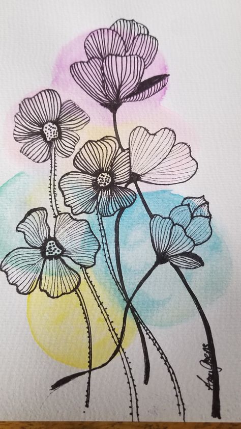 Watercolor Flowers With Pen Outline, Ink And Watercolor Art Ideas, Watercolour Doodles, Poppy Flower Drawing, Watercolor Doodles, Watercolor Pencil Art, Brush Pen Art, Poppy Drawing, Zen Doodle Patterns