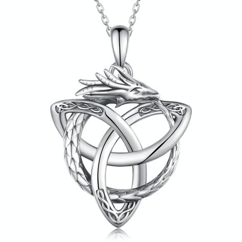 PRICES MAY VARY. Dragon Necklace Design: Dragons have powerful power and magical abilities. Celtic knot is the symbol of good luck. These two elements that collide with each other make the Celtic Dragon Necklace look very unique. The designer hopes that those who receive this Dragon Necklace will be powerful and lucky. It is very cool for personal wear and also a good gifts for your lover,friends,family. Sterling Silver Dragon Necklace Material: This Dragon Necklace for Women is made of 925 ster Celtic Knot Dragon, Magical Abilities, Enchanted Jewelry, Pendant Ideas, Silver Dragon Necklace, Celtic Dragon, Dragon Necklace, Pewter Pendant, Dragon Jewelry