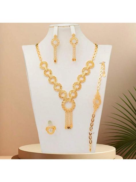 Champagne  Collar     Embellished   Women Fashion Jewelry Pakistani Wedding Jewelry Sets Gold, Kurdish Gold Jewelry, Holiday Blessings, Golden Accessories, Flower Choker Necklace, Luxury Brides, Fringe Fashion, Women's Jewelry Sets, Copper Material