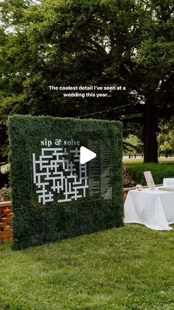 Joy | Wedding Websites & More on Instagram: "Here’s a fun and interactive way to keep your guests entertained! Start the party with a Sip & Solve wedding game when your guests walk into your reception 🕵️💍  Giant Crossword: @wed.words Photography: @stephdeephoto Planning/design: @socialgracesevents Venue: @brittlandestates Florals: @prettylittleweddingco Rentals: @prettylittleweddingco @easternshoretents @onyourmarklighting" Gate Crashing Games Wedding, Giant Wedding Games, Fun Games At Weddings, Block Party Wedding, Sip And Solve Wedding Crossword, Interactive Wedding Ideas, Outdoor Wedding Activities, Fun Wedding Signs, Small Party Venues