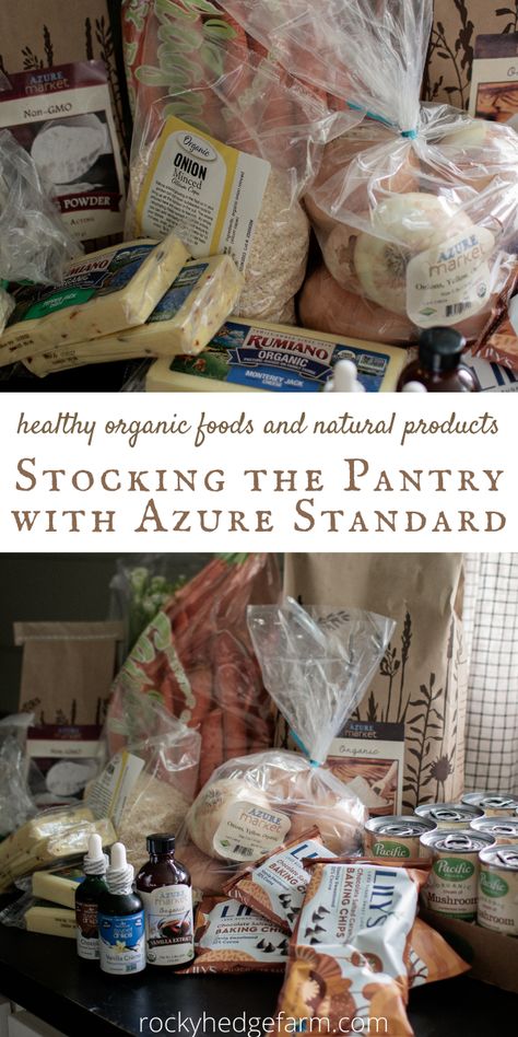 Homesteader pantry stocking with azure standard online bulk grocery shopping. Essential staples list. Stocked Pantry List, Bulk Pantry Staples, Bulk Grocery Shopping, Homesteading Pantry Staples, Homestead Grocery List, Bulk Pantry Storage, Homestead Pantry Staples, Homemade Pantry Staples, Homesteading Pantry