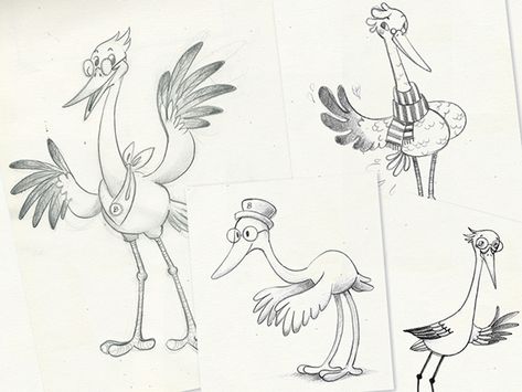 Stork character design and illustration on Behance Duck Illustration, Character Design Cartoon, Animal Drawings Sketches, Disney Artists, Boy Illustration, Design And Illustration, Art Tools Drawing, Animal Sketches, Cartoon Character Design