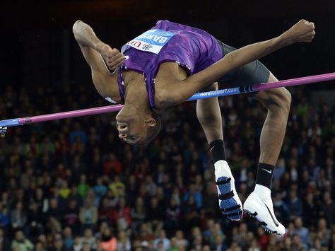 Mutaz Essa Barshim of Qatar competes in the men's high jump during the Weltklasse IAAF Diamond League international athletics meeting in Zurich, Switzerland.  Anthony Anex, Keyston, via EPA Spiderman Poses, Zurich Switzerland, Professional Athlete, High Jump, Track And Field, Zurich, Qatar, Switzerland, The Man