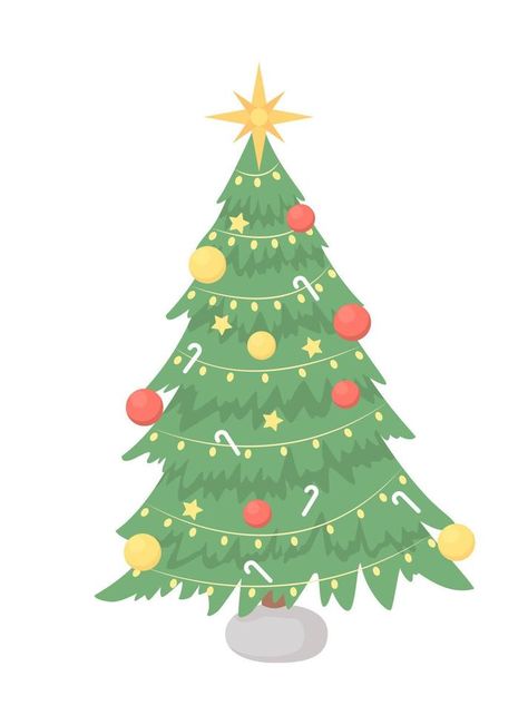 Christmas tree with star topper semi flat color vector object. Editable element. Full sized item on white. Festive decorating simple cartoon style illustration for web graphic design and animation Christmas Tree Animation, Christmas Tree Animated, Tree Animated, Christmas Tree Cartoon, Animated Christmas Tree, Cartoon Christmas Tree, New Years Tree, Animated Christmas, Simple Cartoon