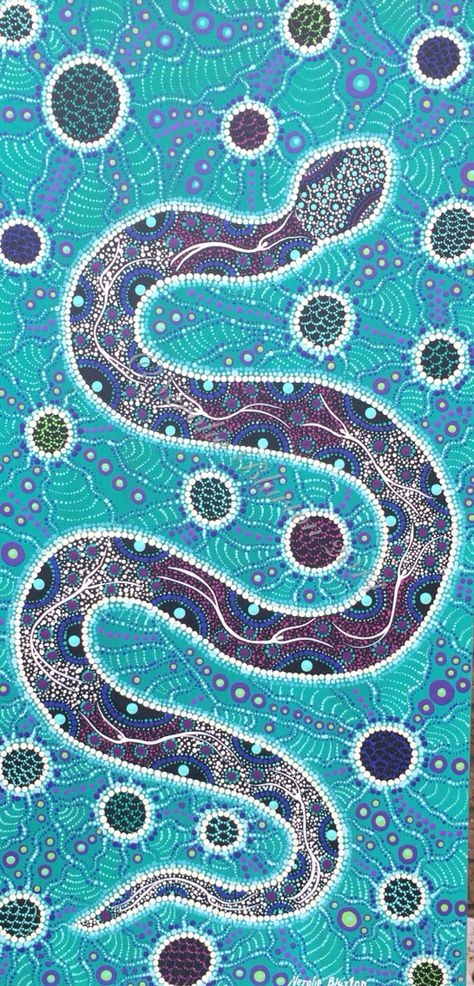 "Wargyl" Bimara Rainbow Serpent .important in Aboriginal creation dreaming . Australia wide.connected to waterways and waterholes. We still throw sand in the water to show our respect and let the wargly know we are there. Aboriginal Art Dot Painting, Rainbow Serpent, Indigenous Australian Art, Aboriginal Dot Painting, Art Printmaking, Aboriginal Dot Art, Lino Cuts, Haida Art, Aboriginal Painting