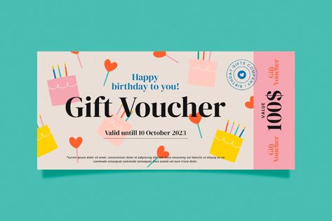 Birthday Voucher Design, Food Voucher Design Ideas, Birthday Voucher Ideas, Gift Card Graphic Design, Gift Voucher Design Ideas, Voucher Design Coupon, Birthday Gift Voucher, Gift Certificate Design, Company Birthday