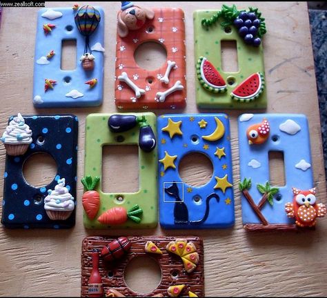 Lightswitch Plates, Light Switch Covers Diy, Crea Fimo, ดินปั้น Polymer Clay, Clay Wall Art, Light Switches, Clay Wall, Polymer Crafts, Fimo Clay