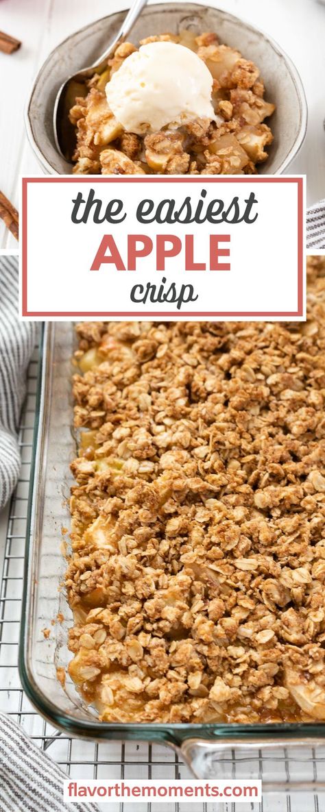 This is The Easiest Apple Crisp recipe! This recipe delivers all the flavors of fall and includes gluten free and vegan options. It’s so easy to make and may be made completely in advance! It truly doesn’t get better than the scent of apples and cinnamon as this crisp bakes up, and it tastes even better. Apple Crisp Recipe Canned Apples, Apple Crisp Without Butter, Apple Crisp Crust Recipe, Apple Crisp Large Batch, Apple Crisp Recipe No Flour, Applesauce Crisp Recipe, Apple Crisp Extra Crisp, Classic Apple Crisp Recipe, Apple Crisp Recipe With Oats Easy 9x13