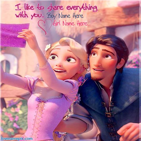 Write couple name on Beautiful Rapunzel And Flynn Cute Disney Tangled Couple love image for facebook dps. Cute flynn is looking on letter with sweet happy rapunzel and princess rapunzel is showing letter to him and expressing love , name cards with awesome love quote "I like to share everything with you." picture Princesa Rapunzel Disney, Disney Amor, Rapunzel Disney, Rapunzel And Flynn, Punk Disney, Rapunzel And Eugene, Images Disney, Flynn Rider, Film Disney