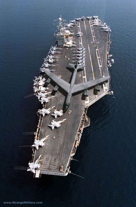 USS America (CV-66) and Boeing B-52 Stratofortress Bomber, size comparison! #1B B 52 Stratofortress, Uss Nimitz, Navi A Vela, Navy Aircraft Carrier, Us Navy Ships, Navy Aircraft, Military Equipment, Navy Ships, Aircraft Carrier