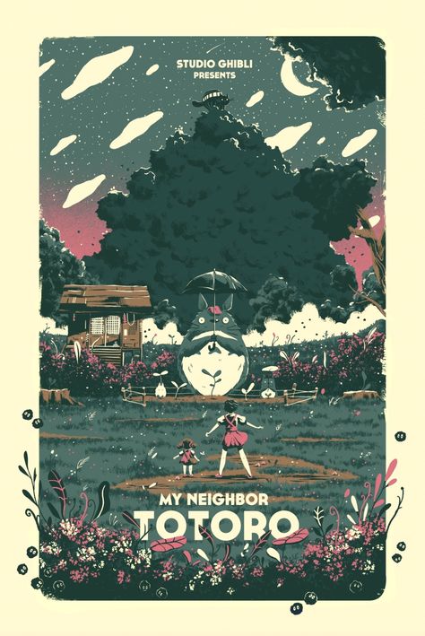 Marie Bergeron alternative poster for My Neighbor Totoro, 1988 My Neighbor Totoro Movie, Totoro Poster, Ghibli Poster, Studio Ghibli Poster, Studio Ghibli Background, Adobe Illustrator Design, Ghibli Artwork, Neighbor Totoro, Film Poster Design