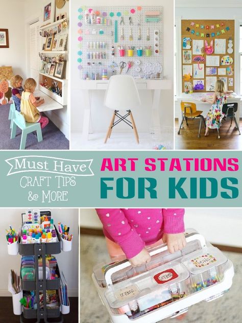 Creative Art Stations for Kids - Art Tables For Kids, Art Station Organization, Kids Art Desk Organization, Preschool Art Table Ideas, Kids Art Table Organization, Arts And Crafts Room For Kids, Art Storage For Kids, Kids Crafting Station, Kids Art Corner Ideas