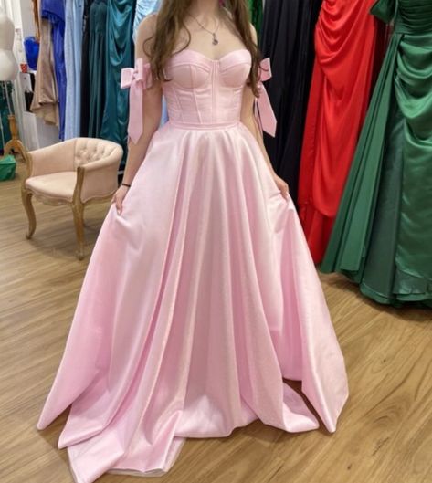 Pink Prom Dress With Bow, Pink Grad Dresses, Pink Graduation Dress, Pink Graduation, Prom Dress Pink, Prom 2024, Pink Evening Dress, Garden Party Dress, Formal Party Dress