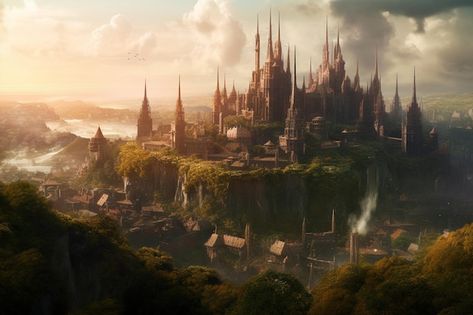 Dragon Kingdom Fantasy Art, Fantasy Kingdom Cities, High Fantasy Aesthetic, Kingdom Landscape, Scenery Inspiration, Dragon Kingdom, Kingdom Castle, City Environment, Dragon Castle