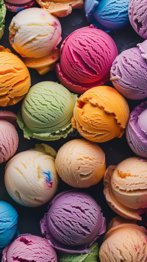 Colorful ice cream scoops in various flavors background royalty free stock image Ice Cream Background, Paige Halliwell, Ice Lollies, Colourful Wallpaper, Colorful Ice Cream, Ice Cream Scoops, Ice Lolly, Snow Cones, Cream Background