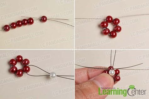 PandaHall Tutorial on How to Make Simple Beaded Flower Rings with Seed Beads and Pearl Beads- Pandahall.com Bead Flower Ring Tutorial, Flower Ring Tutorial, Flower Necklace Diy, Beaded Flower Rings, Diy Beaded Rings, Seed Bead Flowers, Flower Rings, Bead Flower, Bracelets Handmade Diy