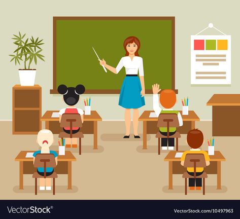 Classroom with teacher and students Royalty Free Vector Teacher And Student Images, Heavenly Scenery, Blackboard Classroom, Student Images, Art Classroom Management, Classroom Images, Student Picture, Teacher Cartoon, Student Cartoon