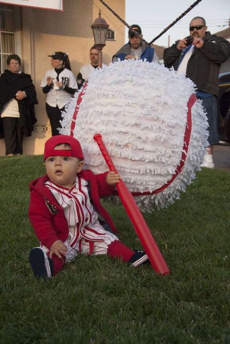 Benjamin's Baseball Birthday Bash | CatchMyParty.com Baseball Pinata, Baseball Birthday Party Ideas, Baseball Theme Birthday Party, Hockey Wedding, Baseball Theme Birthday, Baseball Baby Shower Theme, Baseball Theme Party, Baseball Birthday Party, 1st Birthday Party Themes