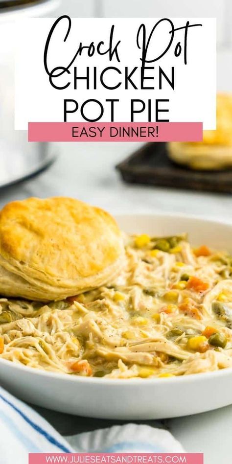 Chicken Pot Pie In The Crockpot, Crockpot Meals Chicken Pot Pie, Croc Pot Chicken Pot Pie Easy Recipes, Slow Cooker Pot Pie Chicken, Easy Chicken Pot Pie In Crockpot, Chicken Pie Crockpot Recipes, Crock Pot Chicken Pot Pie Dairy Free, Crockpot Chicken Pot Pie With Biscuits Slow Cooker Easy Recipes, Easy Chicken Pot Pie Soup Crockpot